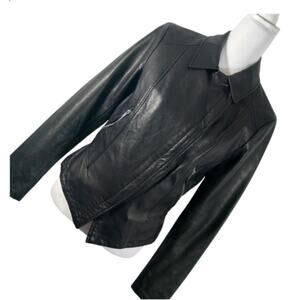 MARC NEW YORK! RICH BLACK VEGAN LEATHER BIKER INFLUENCED ZIPPER JACKET, COAT! S